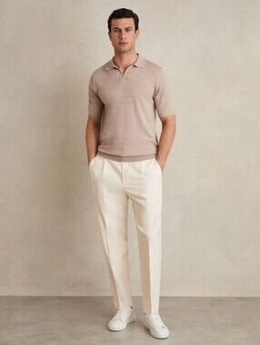 Reiss Brighton Relaxed Drawstring Trousers with Turn-Ups in Ecru Men's 36 NWT